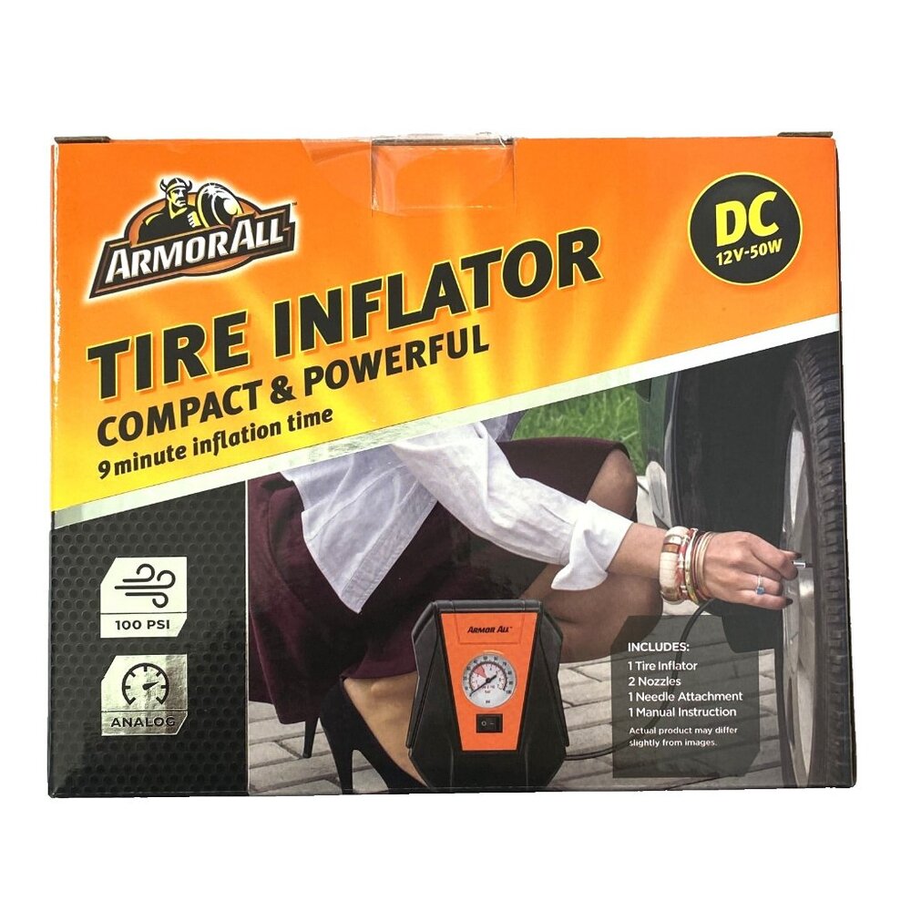 Armor All Tire Inflator Compact & Powerful 12V, Analog, 100 PSI NEW